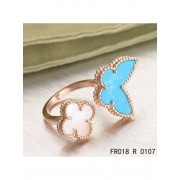 Van Cleef Arpels Luck Alhambra Between The Finger Ring Pink Gold Turquoise With Mother Of Pearl