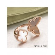 Van Cleef Arpels Luck Alhambra Between The Finger Ring Pink Gold With White and Grey Mother Of Pearl
