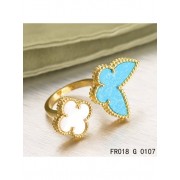 Van Cleef Arpels Luck Alhambra Between The Finger Ring Yellow Gold Turquoise With Mother Of Pearl