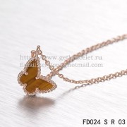 Van Cleef Arpels Lucky Alhambra Butterfly Necklace Pink Gold With Tigers Eye Mother Of Pearl
