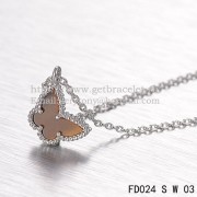 Van Cleef Arpels Lucky Alhambra Butterfly Necklace White Gold With Tigers Eye Mother Of Pearl