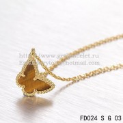 Van Cleef Arpels Lucky Alhambra Butterfly Necklace Yellow Gold With Tigers Eye Mother Of Pearl