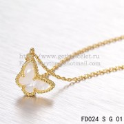 Van Cleef Arpels Lucky Alhambra Butterfly Necklace Yellow Gold With White Mother Of Pearl