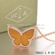 Van Cleef Arpels Lucky Alhambra Butterfly Pendant Pink Gold With Tigers Eye Mother Of Pearl