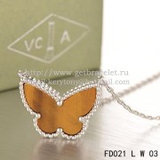Van Cleef Arpels Lucky Alhambra Butterfly Pendant White Gold With Tigers Eye Mother Of Pearl