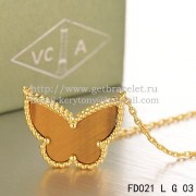 Van Cleef Arpels Lucky Alhambra Butterfly Pendant Yellow Gold With Tigers Eye Mother Of Pearl