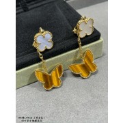 Van Cleef & Arpels Lucky Alhambra Earrings 2 Motifs Yellow Gold with Mother-of-pearl and Tiger Eye