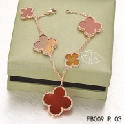 Van Cleef & Arpels Magic Alhambra Bracelet 5 Motifs Pink Gold With Tigers Eye Carnelian