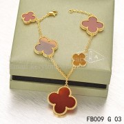 Van Cleef & Arpels Magic Alhambra Bracelet 5 Motifs Yellow Gold With Tigers Eye Carnelian