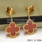 Van Cleef & Arpels Magic Alhambra Earrings Yellow Gold With Tigers Eye Carnelian