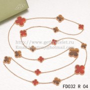 Van Cleef & Arpels Magic Alhambra Necklace Pink Gold 16 Motifs With Red Onyx Tigers Eye Mother Of Pearl