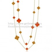 Van Cleef & Arpels Magic Alhambra Necklace Yellow Gold 16 Motifs With Red Onyx Tigers Eye Mother Of Pearl