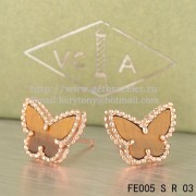 Van Cleef & Arpels Sweet Alhambra Butterfly Earrings Pink Gold With Tigers Eye Mother Of Pearl