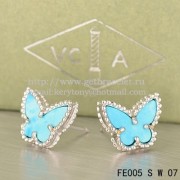 Van Cleef & Arpels Sweet Alhambra Butterfly Earrings White Gold With Turquoise Mother Of Pearl