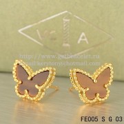 Van Cleef & Arpels Sweet Alhambra Butterfly Earrings Yellow Gold With Tigers Eye Mother Of Pearl