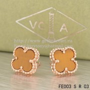 Van Cleef & Arpels Sweet Alhambra Earrings Pink Gold With Tigers Eye Mother Of Pearl