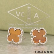 Van Cleef & Arpels Sweet Alhambra Earrings White Gold With Tigers Eye Mother Of Pearl