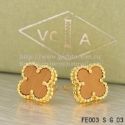 Van Cleef & Arpels Sweet Alhambra Earrings Yellow Gold With Tigers Eye Mother Of Pearl