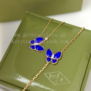 Van Cleef Arpels Two Butterfly Necklace/Earrings/Ring Yellow Gold with Diamonds and Lapis Lazuli