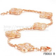Van Cleef & Arpels Vintage Alhambra Bracelet 5 Motifs Pink Gold With Round Diamonds