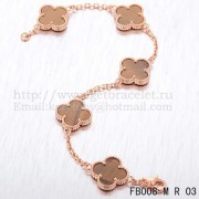 Van Cleef & Arpels Vintage Alhambra Bracelet 5 Motifs Pink Gold With Tigers Eye Mother Of Pearl
