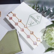 Premium replica Van Cleef Arpels Vintage Alhambra Bracelet 5 Motifs Rose Gold With Pink Mother-of-Pearl Spring