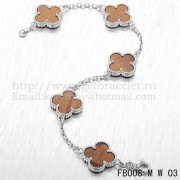 Van Cleef & Arpels Vintage Alhambra Bracelet 5 Motifs White Gold With Tigers Eye Mother Of Pearl
