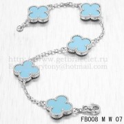 Van Cleef & Arpels Vintage Alhambra Bracelet 5 Motifs White Gold With Turquoise Mother Of Pearl