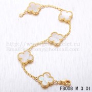 Van Cleef & Arpels Vintage Alhambra Bracelet 5 Motifs Yellow Gold With White Mother Of Pearl