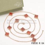 Van Cleef & Arpels Vintage Alhambra Necklace Pink Gold 10 Motifs With Carnelian Mother Of Pearl