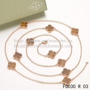 Van Cleef & Arpels Vintage Alhambra Necklace Pink Gold 10 Motifs With Tigers Eye Mother Of Pearl