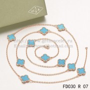 Van Cleef & Arpels Vintage Alhambra Necklace Pink Gold 10 Motifs With Turquoise Mother Of Pearl