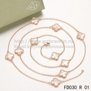 Van Cleef & Arpels Vintage Alhambra Necklace Pink Gold 10 Motifs With White Mother Of Pearl