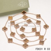 Van Cleef & Arpels Vintage Alhambra Necklace Pink Gold 20 Motifs With Tigers Eye Mother Of Pearl