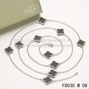 Van Cleef & Arpels Vintage Alhambra Necklace White Gold 10 Motifs With Black Agate Mother Of Pearl