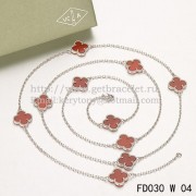 Van Cleef & Arpels Vintage Alhambra Necklace White Gold 10 Motifs With Carnelian Mother Of Pearl