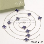 Van Cleef & Arpels Vintage Alhambra Necklace White Gold 10 Motifs With Lapis Stone Mother Of Pearl