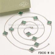 Van Cleef & Arpels Vintage Alhambra Necklace White Gold 10 Motifs With Malachite Mother Of Pearl