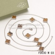 Van Cleef & Arpels Vintage Alhambra Necklace White Gold 10 Motifs With Tigers Eye Mother Of Pearl