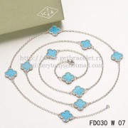 Van Cleef & Arpels Vintage Alhambra Necklace White Gold 10 Motifs With Turquoise Mother Of Pearl