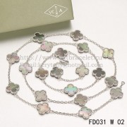 Van Cleef & Arpels Vintage Alhambra Necklace White Gold 20 Motifs With Gray Mother Of Pearl