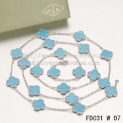 Van Cleef & Arpels Vintage Alhambra Necklace White Gold 20 Motifs With Turquoise Mother Of Pearl