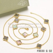 Van Cleef & Arpels Vintage Alhambra Necklace Yellow Gold 10 Motifs With Gray Mother Of Pearl