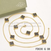 Van Cleef & Arpels Vintage Alhambra Necklace Yellow Gold 10 Motifs With Black Agate Mother Of Pearl