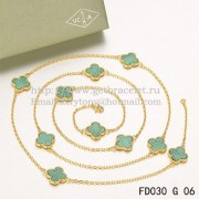 Van Cleef & Arpels Vintage Alhambra Necklace Yellow Gold 10 Motifs With Malachite Mother Of Pearl