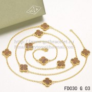 Van Cleef & Arpels Vintage Alhambra Necklace Yellow Gold 10 Motifs With Tigers Eye Mother Of Pearl
