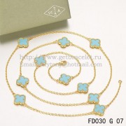 Van Cleef & Arpels Vintage Alhambra Necklace Yellow Gold 10 Motifs With Turquoise Mother Of Pearl