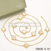 Van Cleef & Arpels Vintage Alhambra Necklace Yellow Gold 10 Motifs With White Mother Of Pearl