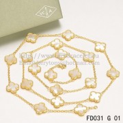 Van Cleef & Arpels Vintage Alhambra Necklace Yellow Gold 20 Motifs With White Mother Of Pearl