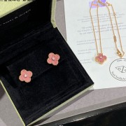 New Style VCA Vintage Alhambra Pendant and Earrings Champagne Gold With Diamond and Rhodonite For Best Gift Girls